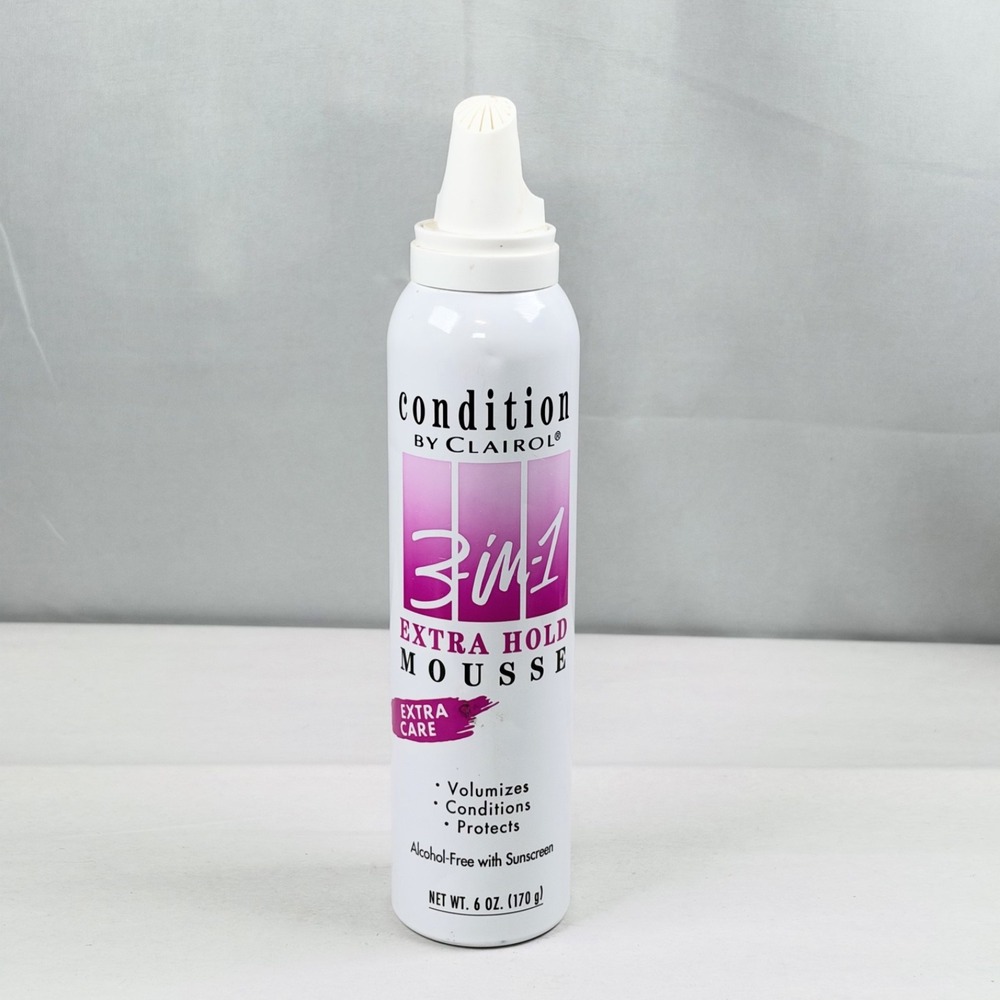 Vintage 90s Condition By Clairol 3 in 1 Extra Hold Mousse Extra Care Pink Bottle